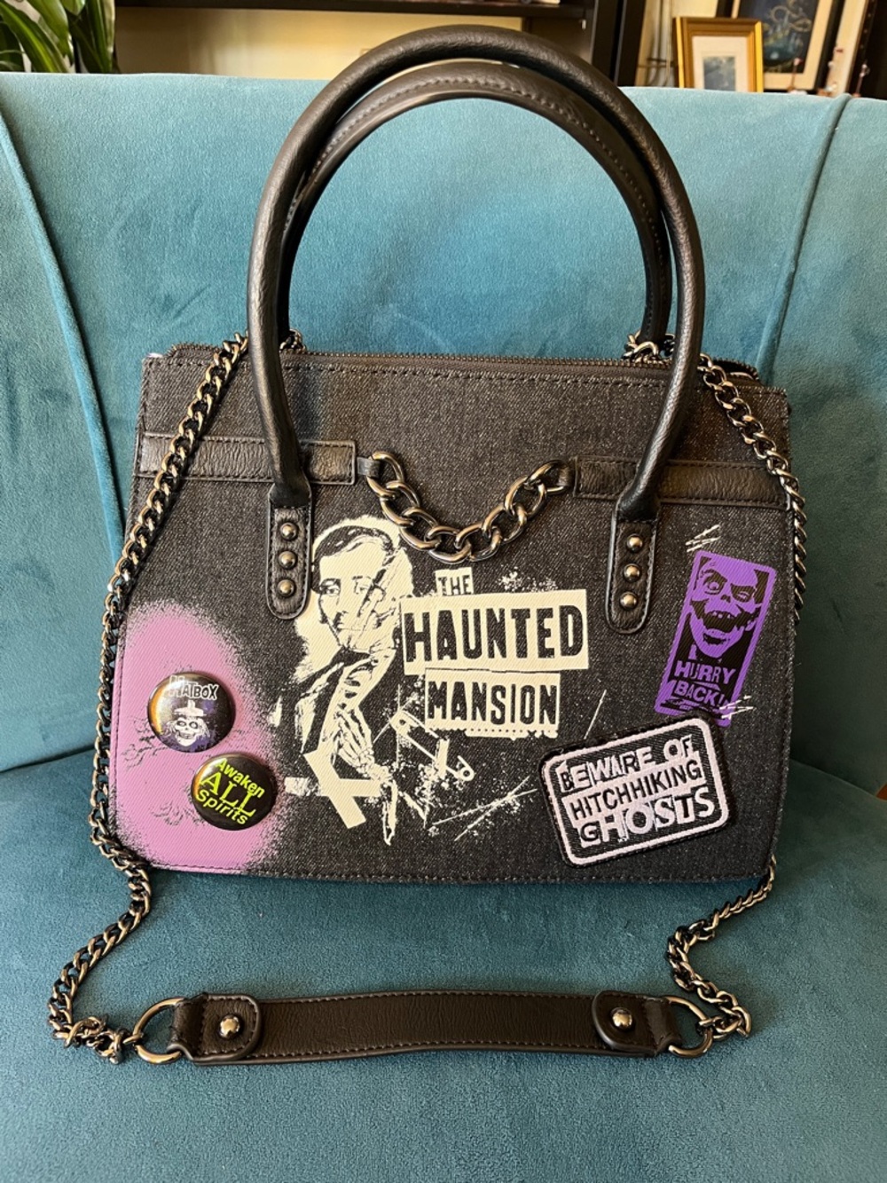 Disney parks loungefly. The Haunted Mansion Graphic Black Satchel Bag